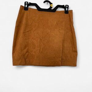 Vintage Forever 21 Skirt Brown Faux Suede Mini Skirt Side Slit Zip Closure